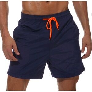 Silkworld Mens Swim Trunks Navy Blue Orange‎ Drawstring Quick Dry Board Shorts M
